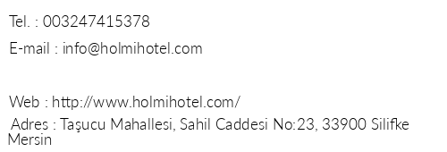 Taucu Holmi Hotel telefon numaralar, faks, e-mail, posta adresi ve iletiim bilgileri